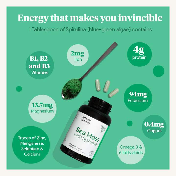 Irish Sea Moss + Spirulina Capsules | Organic |120 count | 1000mg