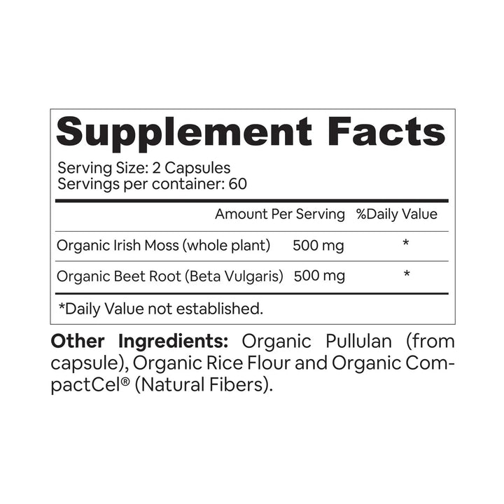 Irish Sea Moss + Beet Root Capsules | Organic | 1000mg